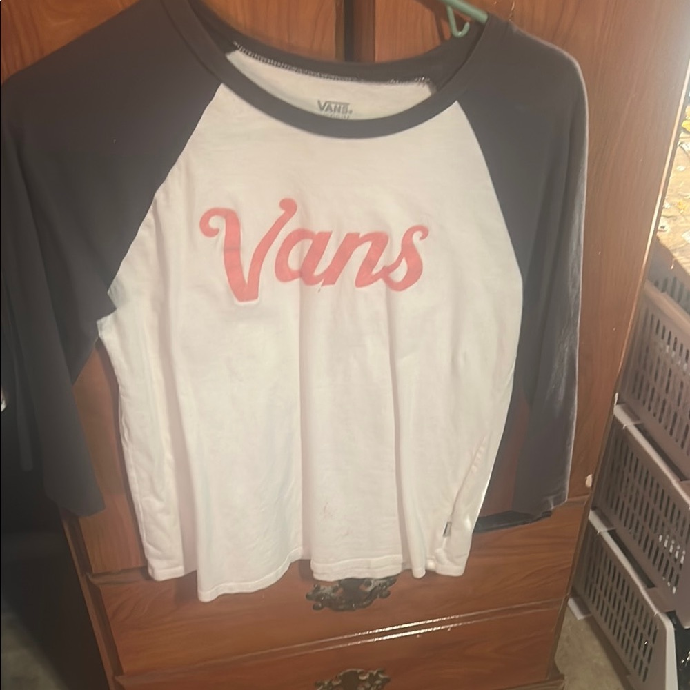 Vans Black and White Raglan Shirt with Red Logo